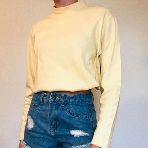 Pastel yellow mockneck shirt, petite